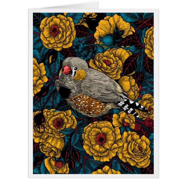 Zebra finch and rose bush (Front)