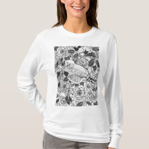 Zebra finch and rose bush ink drawing T-Shirt