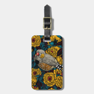 Zebra finch and rose bush luggage tag