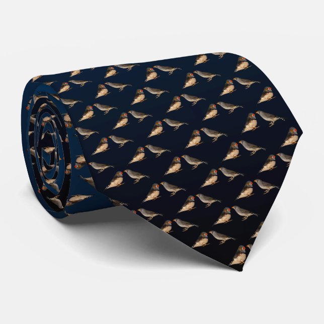 Zebra Finch Frenzy Tie (Blue/Black) (Rolled)