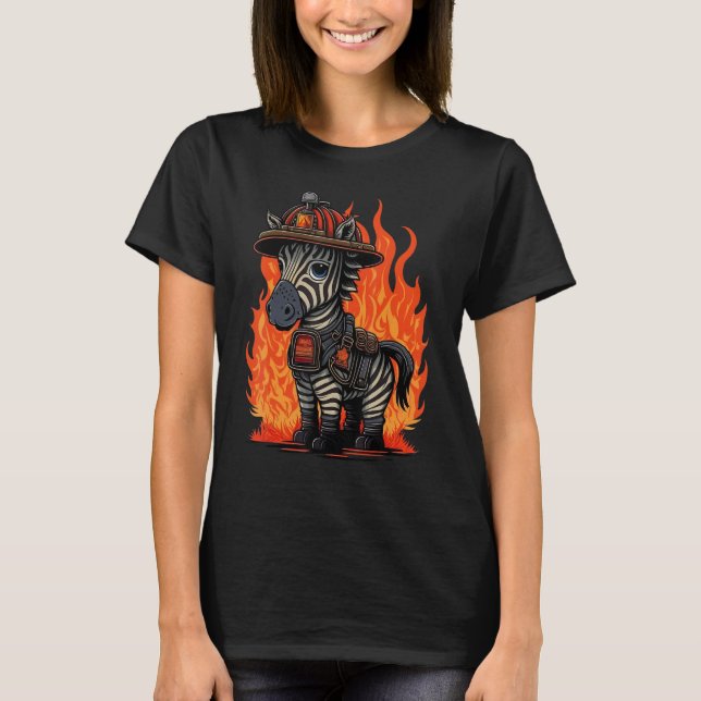 Zebra Fireman on Firefighter Zebra T-Shirt (Front)