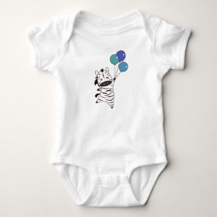 Zebra Flies Up With Balloons Up Sweet Animals Baby Bodysuit