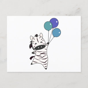 Zebra Flies Up With Balloons Up Sweet Animals Postcard