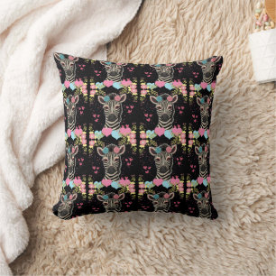 Zebra Floral Heart Pattern Cushion