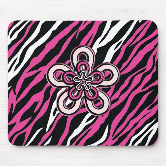 Zebra Flower - Pink & White Mouse Pad (Front)