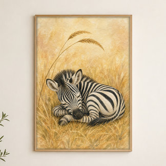 Zebra Foal Asleep Watercolour Whimsical Art Poster