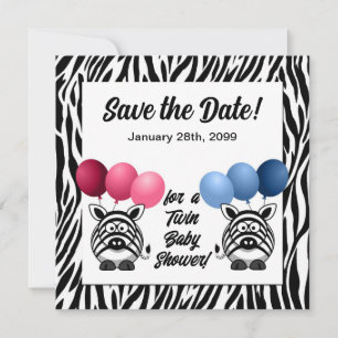 Zebra Fraternal Twins Baby Shower Save The Date