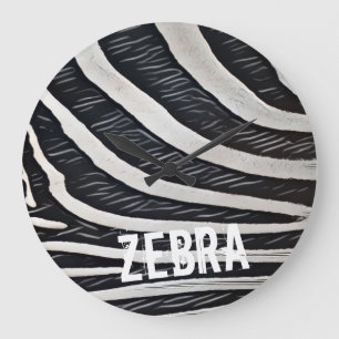 Zebra Fur Black and White Design for Animal Lover Large Clock