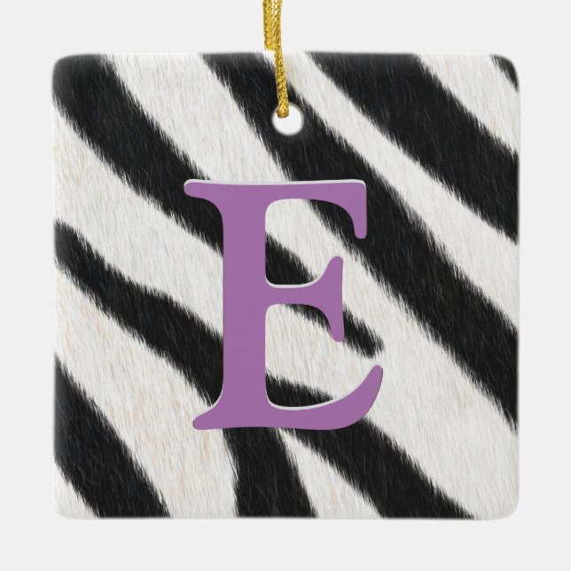 Zebra Fur Personalised Monogram & Message Kids Ceramic Ornament (Front)