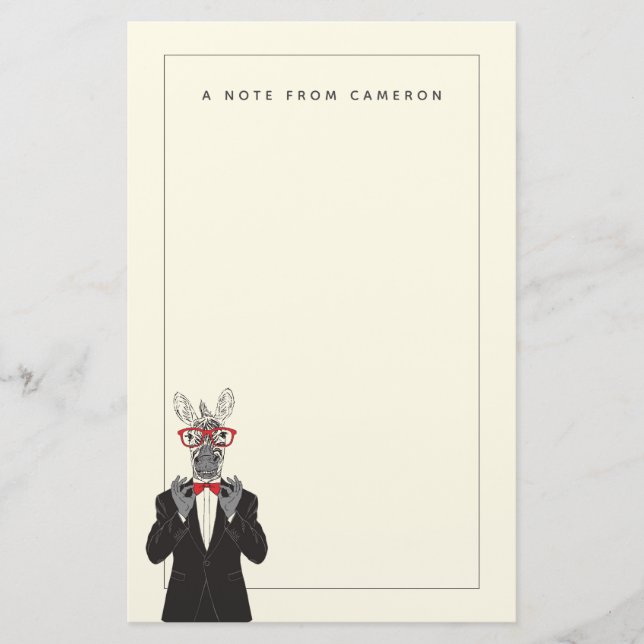 Zebra Gentleman | Add Your Name Stationery (Front)