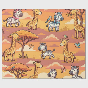 Zebra Giraffe Safari Sunset Wrapping Paper