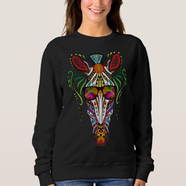 Zebra Glasses Colourful Colourful Zebra's Head Pop Sweatshirt (Front)