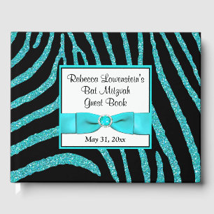 Zebra Glitter Bat Mitzvah Guestbook