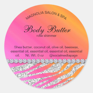 Zebra Glitter Silver Pink Classic Round Sticker