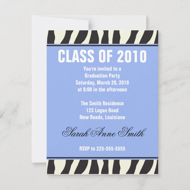 Zebra Graduation Invitation (Front)