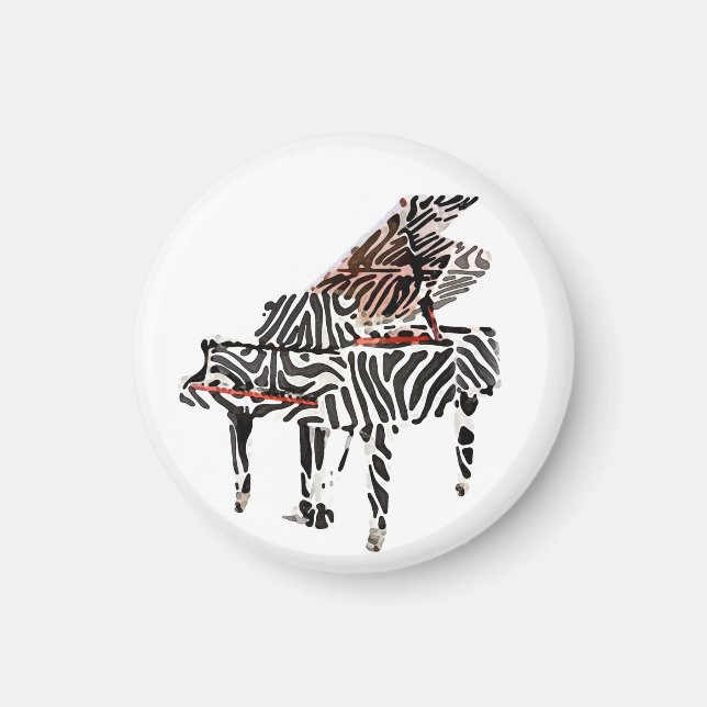 Zebra Grand Piano ~ Button Magnet (Front)