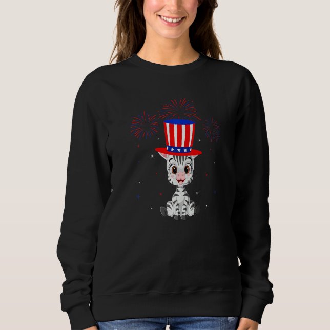 Zebra Graphic Red White Blue Fireworks Decor 4th O Sweatshirt (Front)