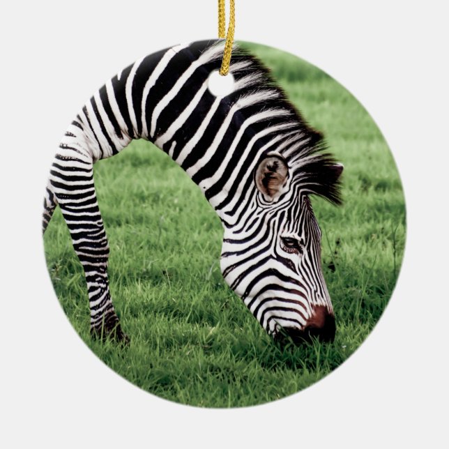 Zebra Grazing Ceramic Tree Decoration (Front)