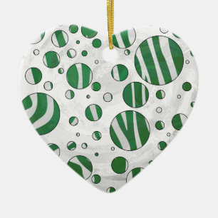 Zebra Green and White Polka Dot Ceramic Tree Decoration