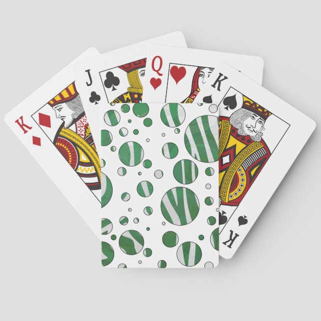 Zebra Green and White Polka Dot Playing Cards (Back)