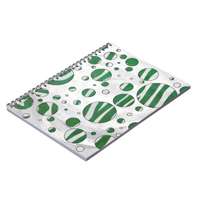 Zebra Green and White Polka Dot Spiral Notebook (Left Side)