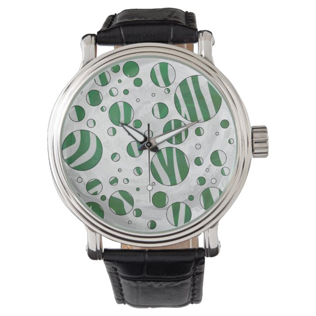 Zebra Green and White Polka Dot Watch (Front)