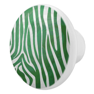 Zebra Green and White Print Ceramic Knob