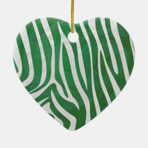 Zebra Green and White Print Ceramic Tree Decoration