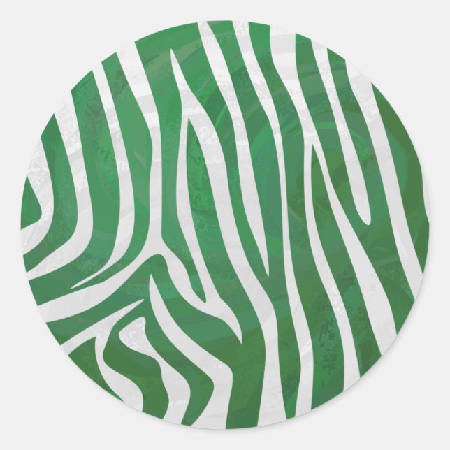Zebra Green and White Print Classic Round Sticker (Front)