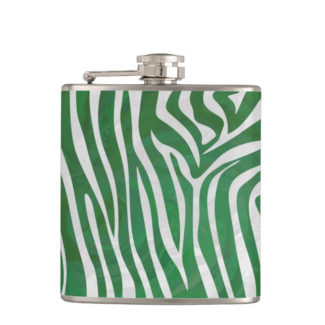 Zebra Green and White Print Hip Flask (Front)