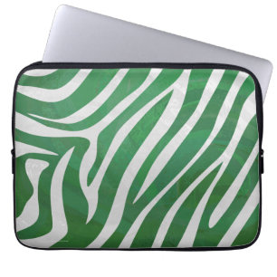 Zebra Green and White Print Laptop Sleeve
