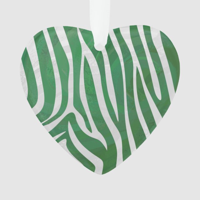 Zebra Green and White Print Ornament (Front)