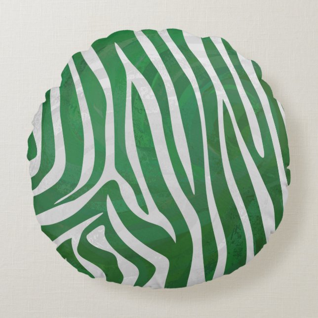 Zebra Green and White Print Round Cushion (Front)