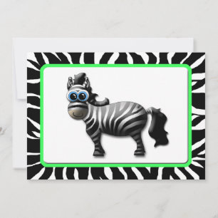 Zebra Green Frame Baby Shower Invitations