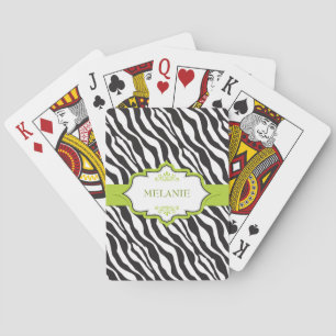 Zebra Green Ribbon Playing Cards