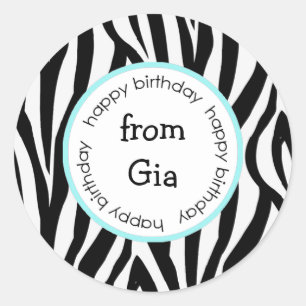 Zebra Happy Birthday to/from stickers