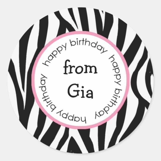 Zebra Happy Birthday to/from stickers (Front)