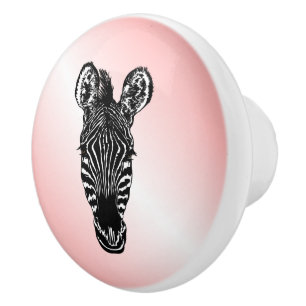 Zebra Head on Pink Ceramic Knob