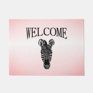 Zebra Head on Pink Doormat