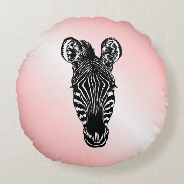 Zebra Head on Pink Round Cushion (Front)