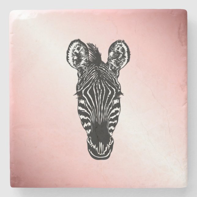 Zebra Head on Pink Stone Coaster (Front)