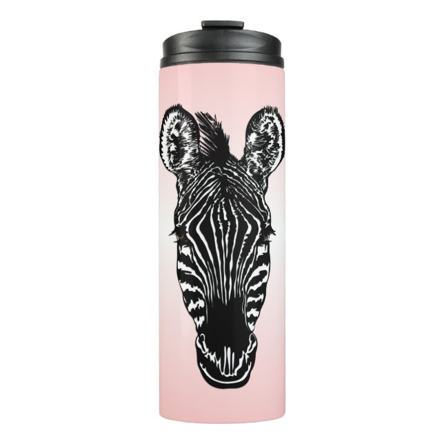Zebra Head on Pink Thermal Tumbler (Front)