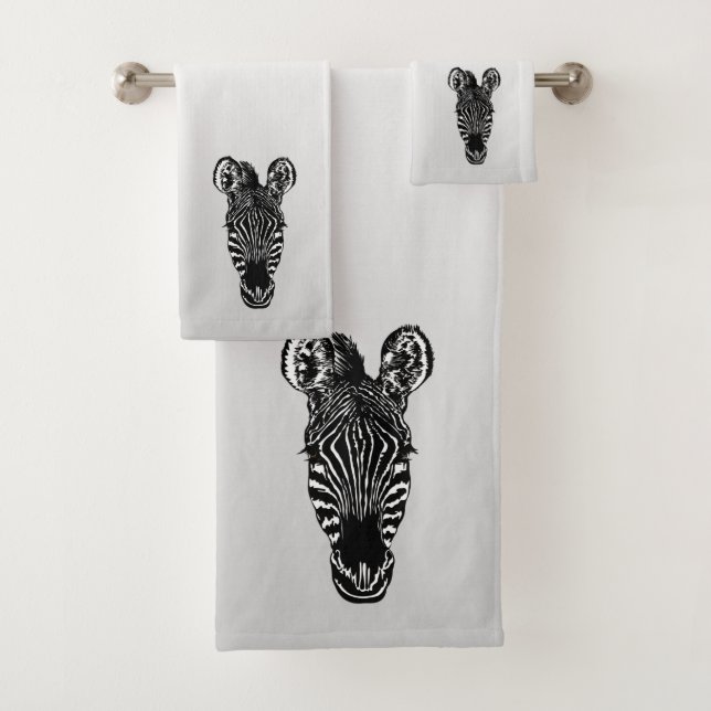 Zebra Head on Silver Bath Towel Set (Insitu)