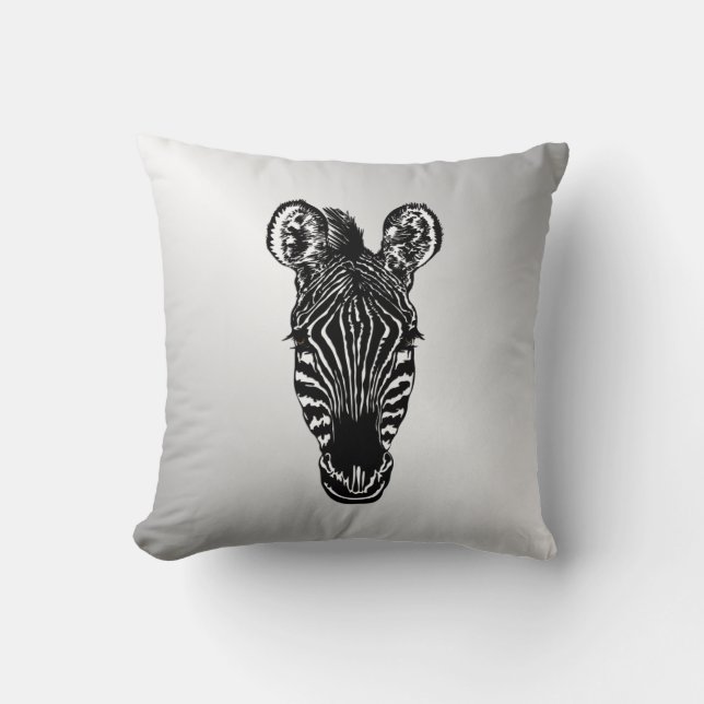 Zebra Head on Silver Cushion (Front)