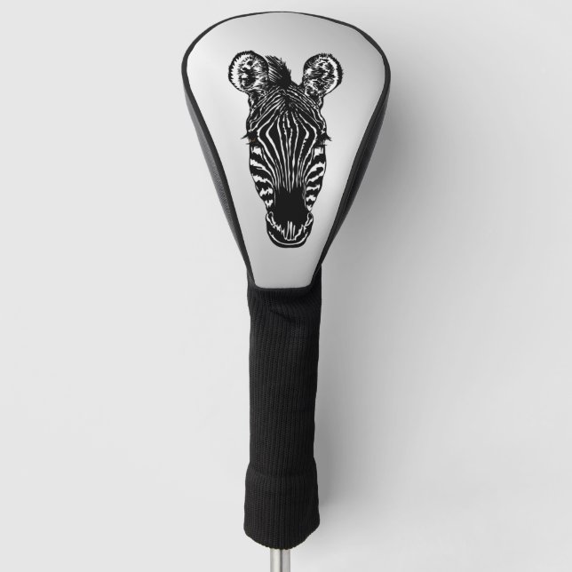 Zebra Head on Silver Golf Head Cover (Front)