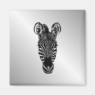 Zebra Head on Silver Magnet