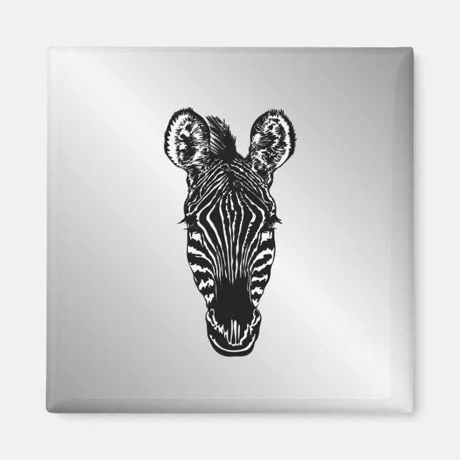 Zebra Head on Silver Magnet (Front)