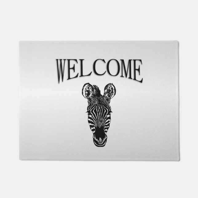 Zebra Head on Silver Welcome Doormat (Front)