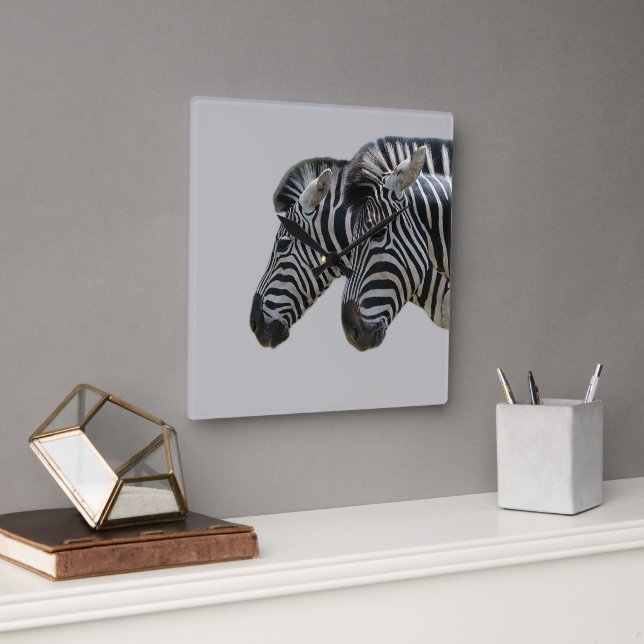 Zebra Heads  Square Wall Clock (Office)