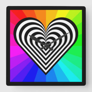 ZEBRA HEART RAINBOW PATTERN SQUARE WALL CLOCK